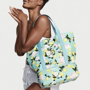 Victoria Secret Blue Lemon & Floral Cooler Swim Summer Tote Bag.
